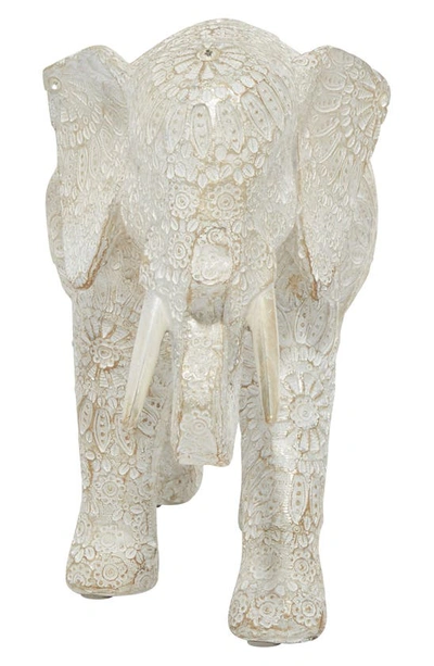 Ginger Birch Studio Carved Elephant Figure In White
