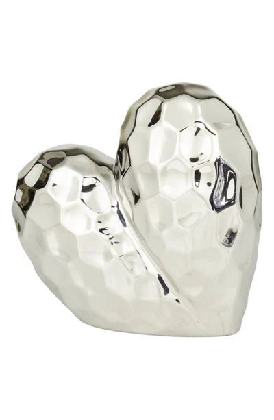 Vivian Lune Home Silvertone Porcelain Heart Sculpture In Silver