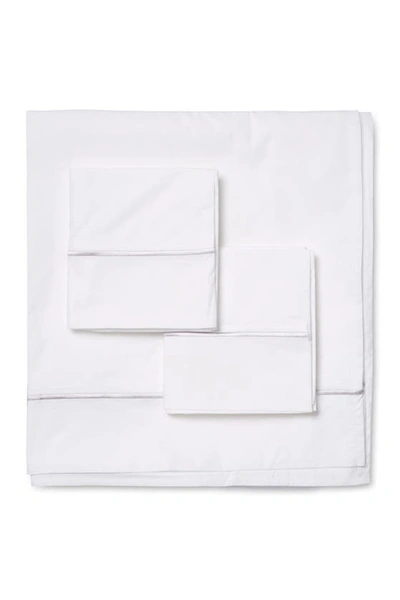 Melange Percale Cotton Single Stripe Embroidered 4-piece Sheet Set In Grey/white