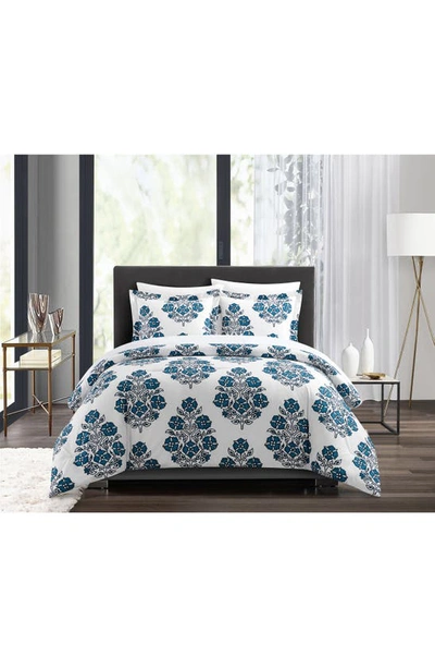 Shop Chic Yasmeen Large Scale Floral Medallion Duvet Set In Blue