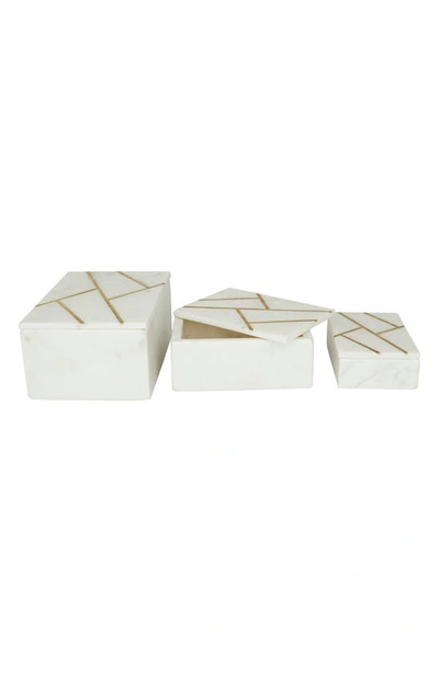 Shop Vivian Lune Home White Marble Box With Goldtone Linear Lines