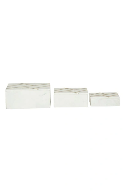 Shop Vivian Lune Home White Marble Box With Goldtone Linear Lines