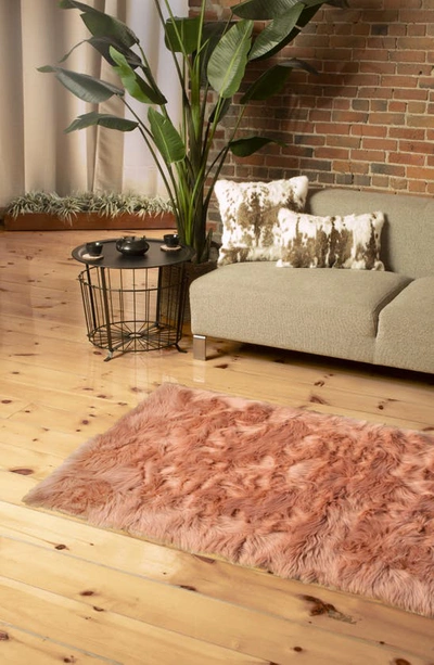Shop Luxe Hudson Faux Fur Rectangular Rug In Dusty Rose