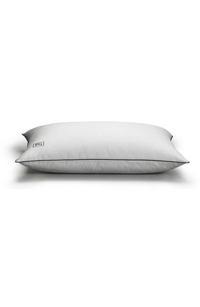 Shop Pg Goods White Down Stomach Sleeper Pillow In White With Navy/teal Cord