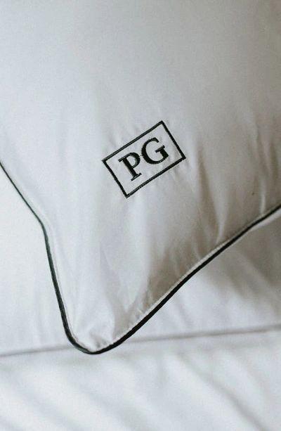 Shop Pg Goods White Down Stomach Sleeper Pillow In White With Navy/teal Cord