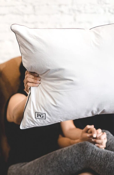 Pg Goods White Down Stomach Sleeper Pillow In White With Navy/teal Cord