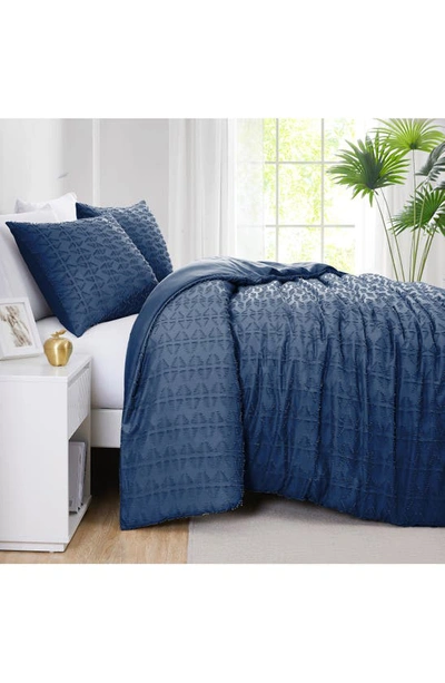 Southshore Fine Linens Bali Clipped Jacquard Duvet Cover Set In Navy Blue