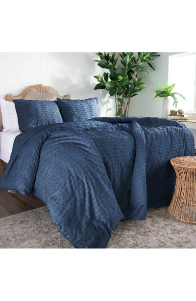 Southshore Fine Linens Bali Clipped Jacquard Duvet Cover Set In Navy Blue