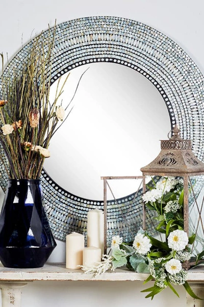 Shop Willow Row Gray Wood Handmade Mosaic Wall Mirror In Grey