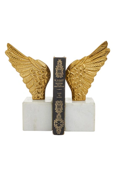VIVIAN LUNE HOME VIVIAN LUNE HOME GOLDTONE ALUMINUM BIRD WINGS BOOKEND WITH MARBLE BASE 