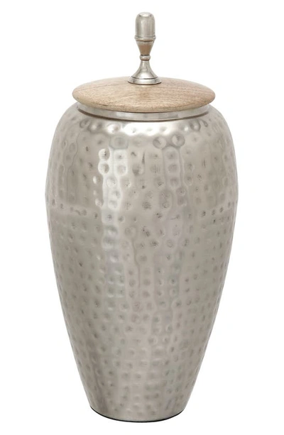 Vivian Lune Home Silvertone Metal Contemporary Decorative Jar In Silver