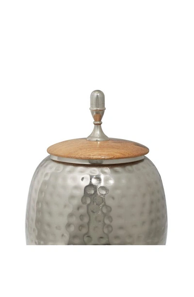 Vivian Lune Home Silvertone Metal Contemporary Decorative Jar In Silver