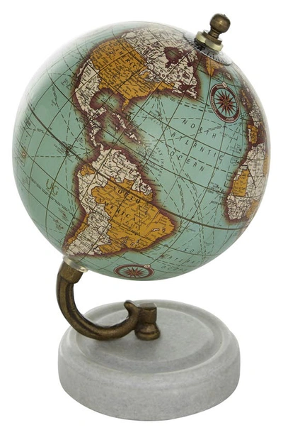 Ginger Birch Studio Teal Marble Globe With Marble Base In Aquamarine