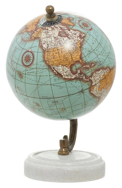 Ginger Birch Studio Teal Marble Globe With Marble Base In Aquamarine