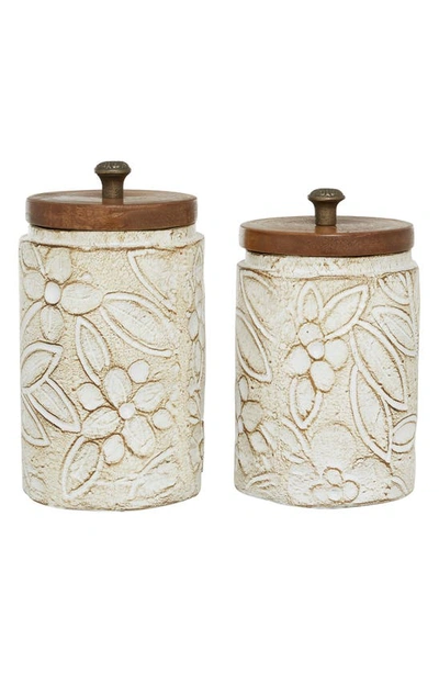 Shop Sonoma Sage Home White Ceramic Handmade Intricately Carved Decorative Jar With Wood Lid