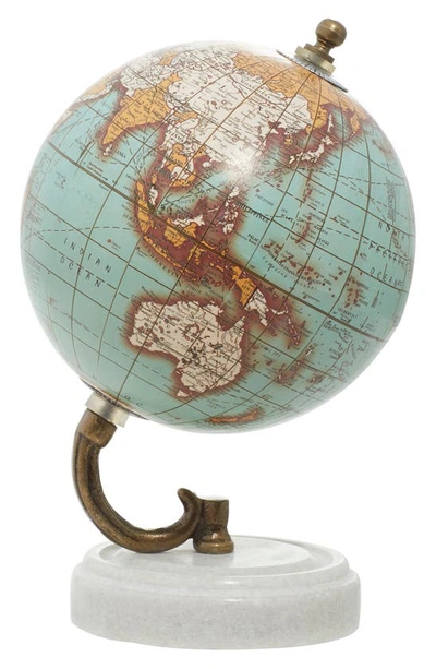 Ginger Birch Studio Teal Marble Globe With Marble Base In Aquamarine