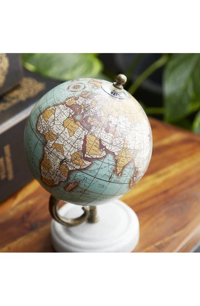 Ginger Birch Studio Teal Marble Globe With Marble Base In Aquamarine