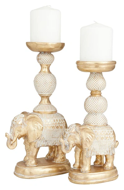 Shop Vivian Lune Home White Polystone Elephant Candle Holder With Whitewash Finish In Gold