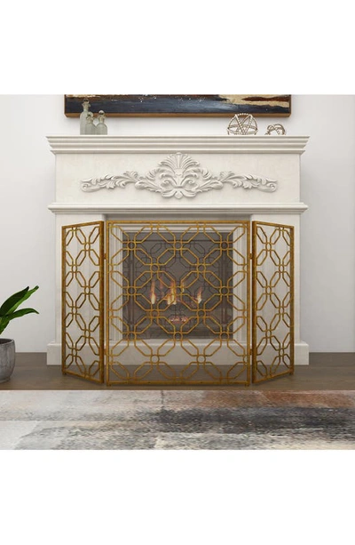 Shop Vivian Lune Home Goldtone Metal Foldable Mesh Netting 3 Panel Geometric Fireplace Screen
