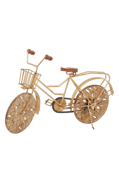 Willow Row Goldtone Metal Bike Sculpture With Carved Wood Wheels In Gold