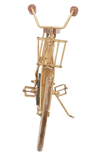 Willow Row Goldtone Metal Bike Sculpture With Carved Wood Wheels In Gold