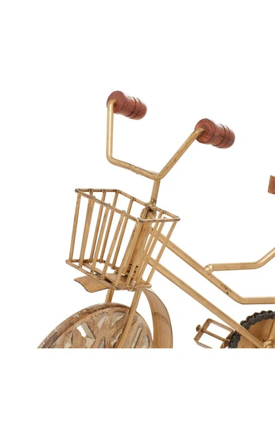 Willow Row Goldtone Metal Bike Sculpture With Carved Wood Wheels In Gold