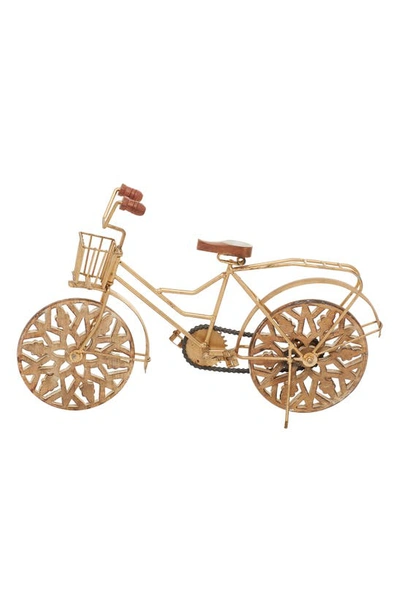 Willow Row Goldtone Metal Bike Sculpture With Carved Wood Wheels In Gold