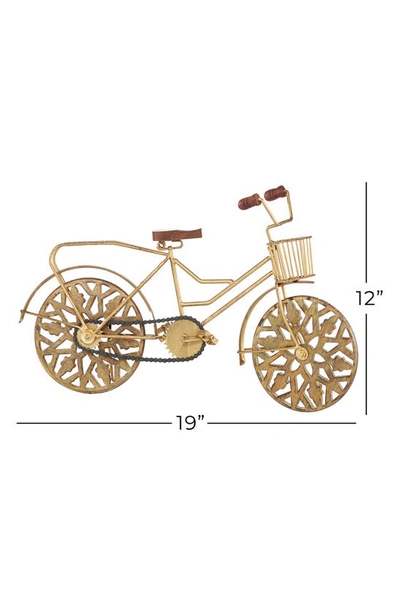 Willow Row Goldtone Metal Bike Sculpture With Carved Wood Wheels In Gold