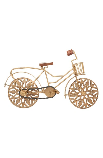 Willow Row Goldtone Metal Bike Sculpture With Carved Wood Wheels In Gold