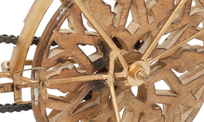 Willow Row Goldtone Metal Bike Sculpture With Carved Wood Wheels In Gold
