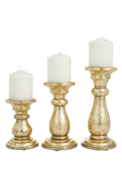 Vivian Lune Home Gold Wood Vintage Candle Holder In Gold