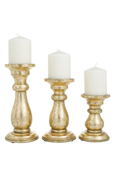 Vivian Lune Home Gold Wood Vintage Candle Holder In Gold