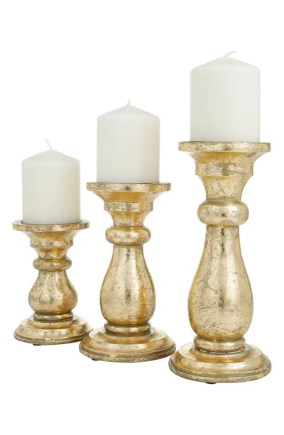 Vivian Lune Home Gold Wood Vintage Candle Holder In Gold