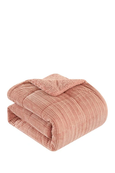 Shop Chic Rashid Ribbed Texture Microplush Faux Shearling Lined King Comforter 3-piece Set In Blush