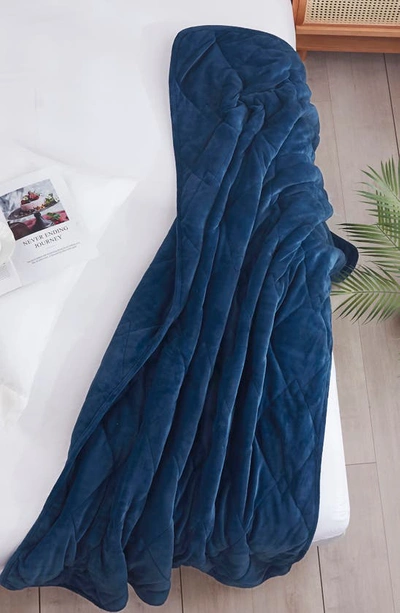 Shop Sutton Home Dream Theory Butter Velvet Machine Washable 15lb Weighted Blanket In Navy