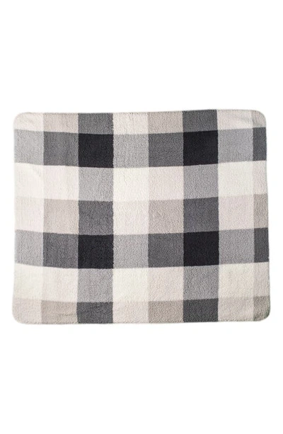 Shop Luxe Faux Shearling Throw Blanket In Grey Plaid Combo