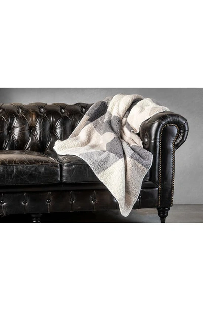 Luxe Faux Shearling Throw Blanket In Grey Plaid Combo