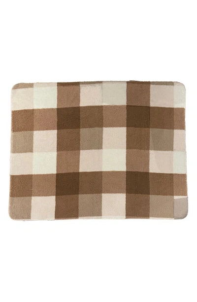 Shop Luxe Faux Shearling Throw Blanket In Taupe Plaid Combo