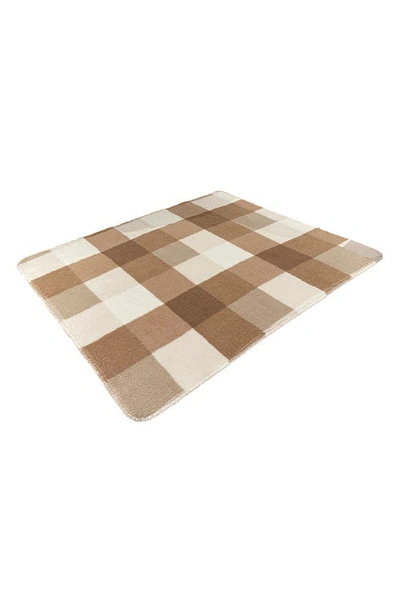 Luxe Faux Shearling Throw Blanket In Taupe Plaid Combo