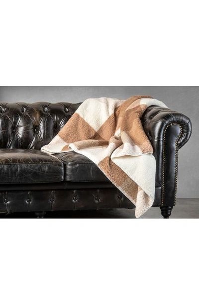 Luxe Faux Shearling Throw Blanket In Taupe Plaid Combo