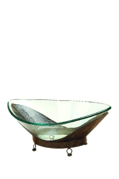 Shop Uma Clear Tempered Glass Traditional Kitchen Serving Bowl With Brown Metal Base In Multi