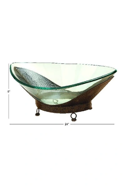 Shop Uma Clear Tempered Glass Traditional Kitchen Serving Bowl With Brown Metal Base In Multi