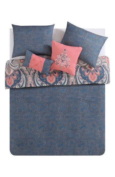 Vcny Home Damask Reversible Comforter Set In Coral