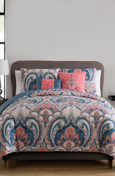Vcny Home Damask Reversible Comforter Set In Coral