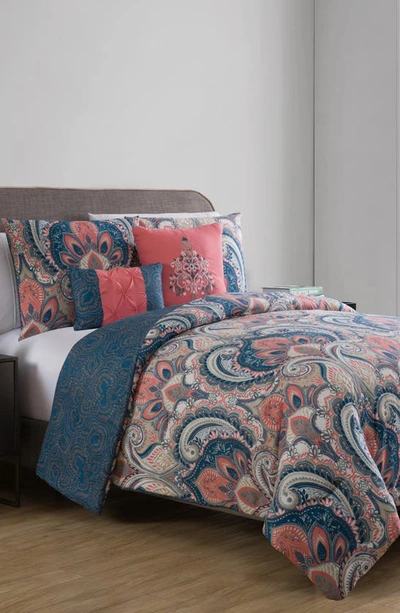 Vcny Home Damask Reversible Comforter Set In Coral