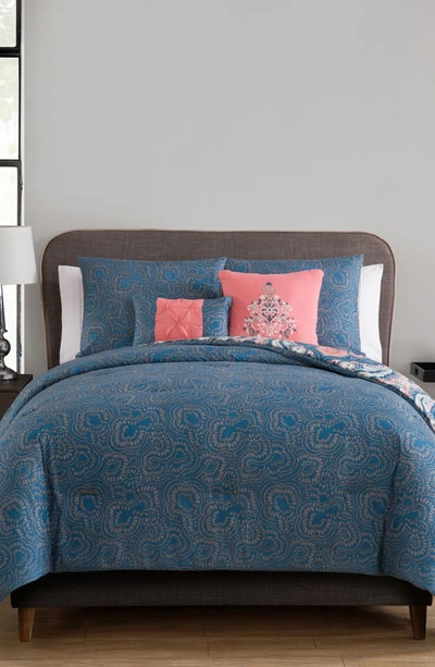 Vcny Home Damask Reversible Comforter Set In Coral
