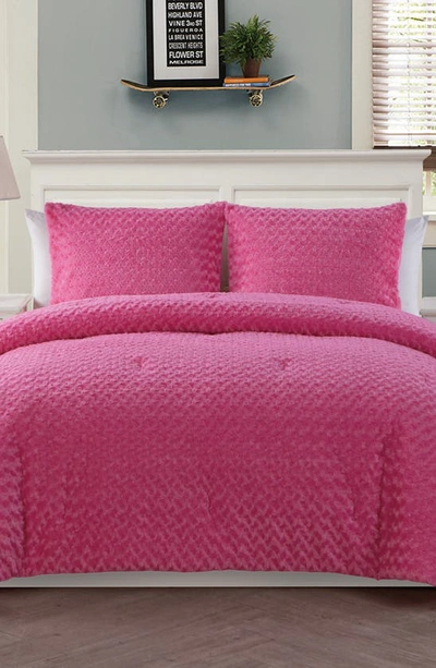 Vcny Home Rose Faux Fur Plush Comforter Set In Pink