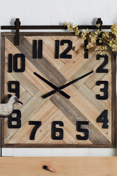 Shop Willow Row Brown Wood Sliding Barn Door Style Wall Clock