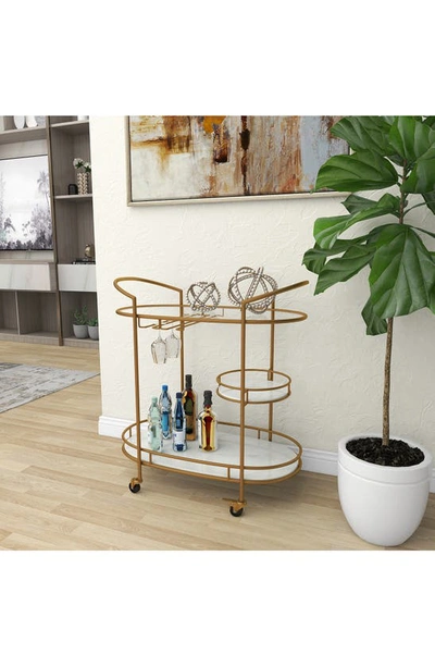 Shop Willow Row Goldtone Metal Contemporary Bar Cart With Lockable Wheels & Mirrored Top
