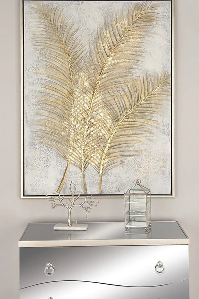 Cosmo By Cosmopolitan Glam Style Metallic Gold Leaf Palm Fronds Acrylic Framed Painting In Gold
